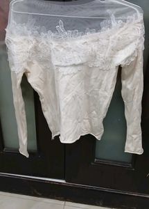 Elegant Lace Trim Sheer Long Sleeve Top