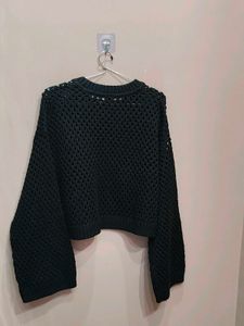 Chic Black Crochet Knit Sweater
