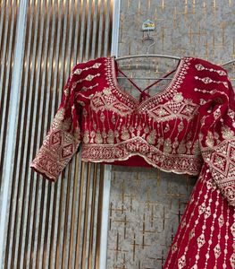 Stunning Red &amp; Gold Embroidered Lehenga Choli