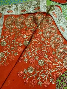 Gorgeous Orange Embroidered Saree With Blouse