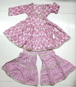 Pink Floral Print Angrakha Kurta Set