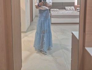Light Blue Lace Maxi Skirt