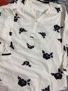 White Kurta with Black Floral Embroidery