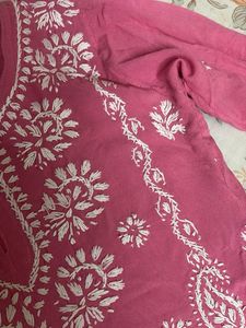 Pink Embroidered Cotton Kurta