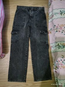 Stylish Washed Black Cargo Jeans