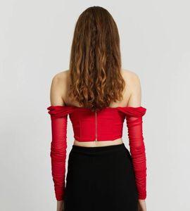 Savana Red Corset Style Long Sleeve Top
