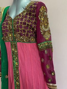 Elegant Pink &amp; Purple Anarkali Suit