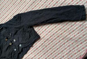 Black Embroidered Cropped Jacket