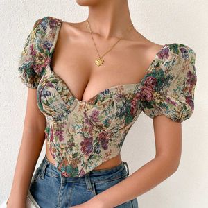 Floral Corset Style Puff Sleeve Top