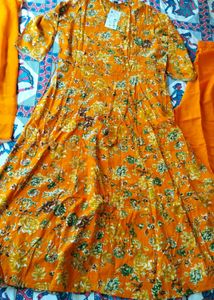 Vibrant Orange Floral Kurta Set with Dupatta