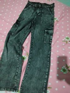 Grey Acid Wash Cargo Jeans