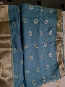 Blue saree with Golden Border