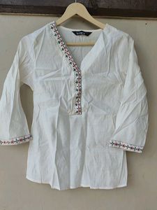 White Embroidered Kurti Top