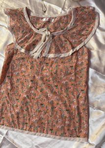 Floral Ruffle Neck Tie Top