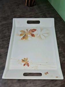 Vintage White Serving Tray with Floral Design