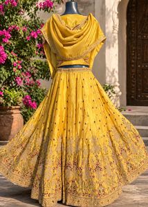 Stunning Yellow Embroidered Lehenga Set