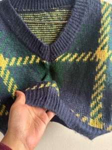 sale !!!Plaid Knit Sweater Vest Top