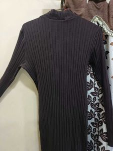 Elegant Brown Ribbed Bodycon Dress