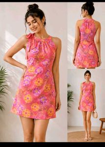 Floral Print Halter Neck Dress