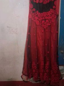 Red &amp; Black Embroidered Gown