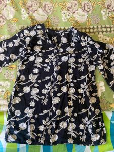 Black Floral Print Kurta