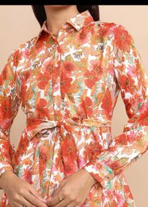 Floral Print Shirt Dress 🧡