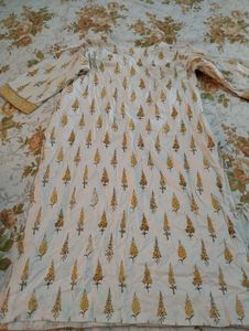 White Kurta with yellow Print +free 🎁