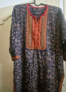 coffee brown orange Embroidered Kurta