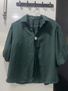 Stylish Dark Green Puff Sleeve Top