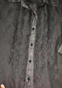 women's Black Embroidered Button-Up Shirt
