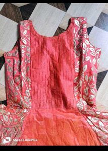 bust 38 Elegant Coral Embroidered Gown