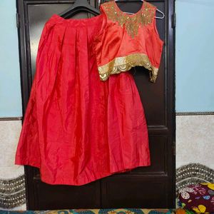 only today offer Coral Lehenga Choli with Gold Emb