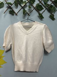 Cream V-Neck Knit Top