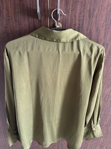 Chic Olive Green Satin Shirt