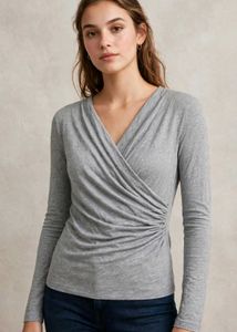 Gray Wrap Long Sleeve Top