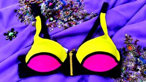 Colorblock Zip Front Bikini Top