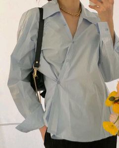 Korean Pintrest Classic Blue Button-Down Shirt