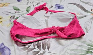 Pink Textured Halter Bikini Top with Tie Back