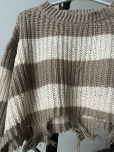 Striped Distressed Cropped Sweater