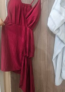 Elegant Wine Red Asymmetrical Dress