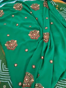 Emerald Green Embroidered Dress saree