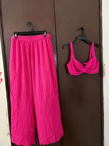 Vibrant Pink Palazzo Pants &amp; Crop Top Set