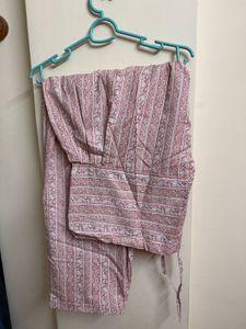 Pink Block Print Cotton Kurta set with dupatta