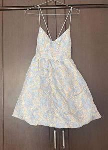 Chic Baby Blue Brocade Mini Dress