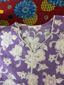 Purple Floral Cotton Kurta