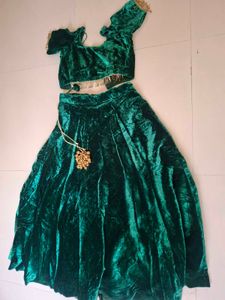 Emerald Green Velvet Lehenga Choli Set