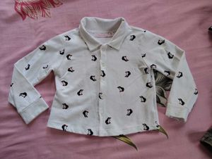 Adorable Penguin Print Button-Down Shirt