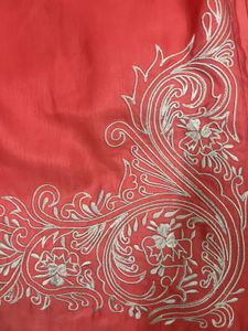 Embroidered Coral Kurta