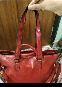Chic Red Faux Leather Tote Bag