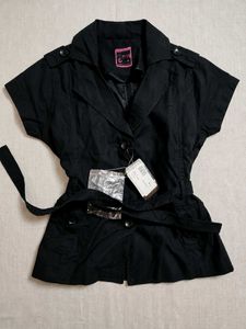 Chic Black Belted Utility Jacket